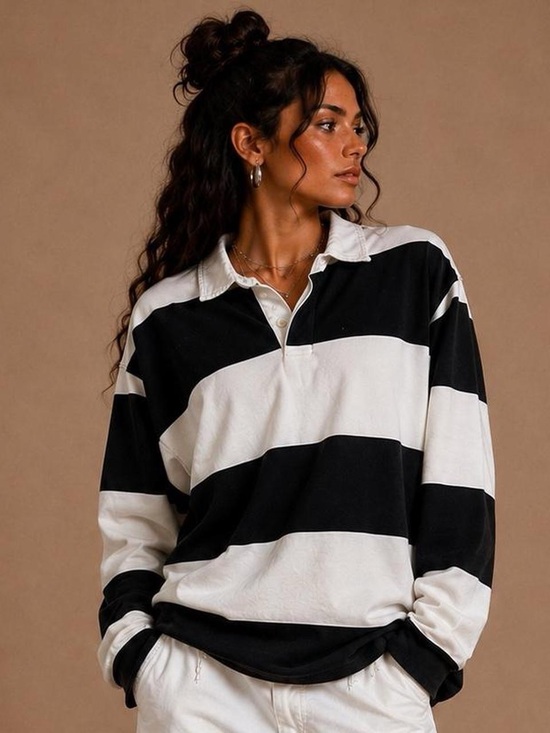 Zara Tops - ZARA NWT Black White Striped Rugby Shirt Collared Long Sleeve Size Medium